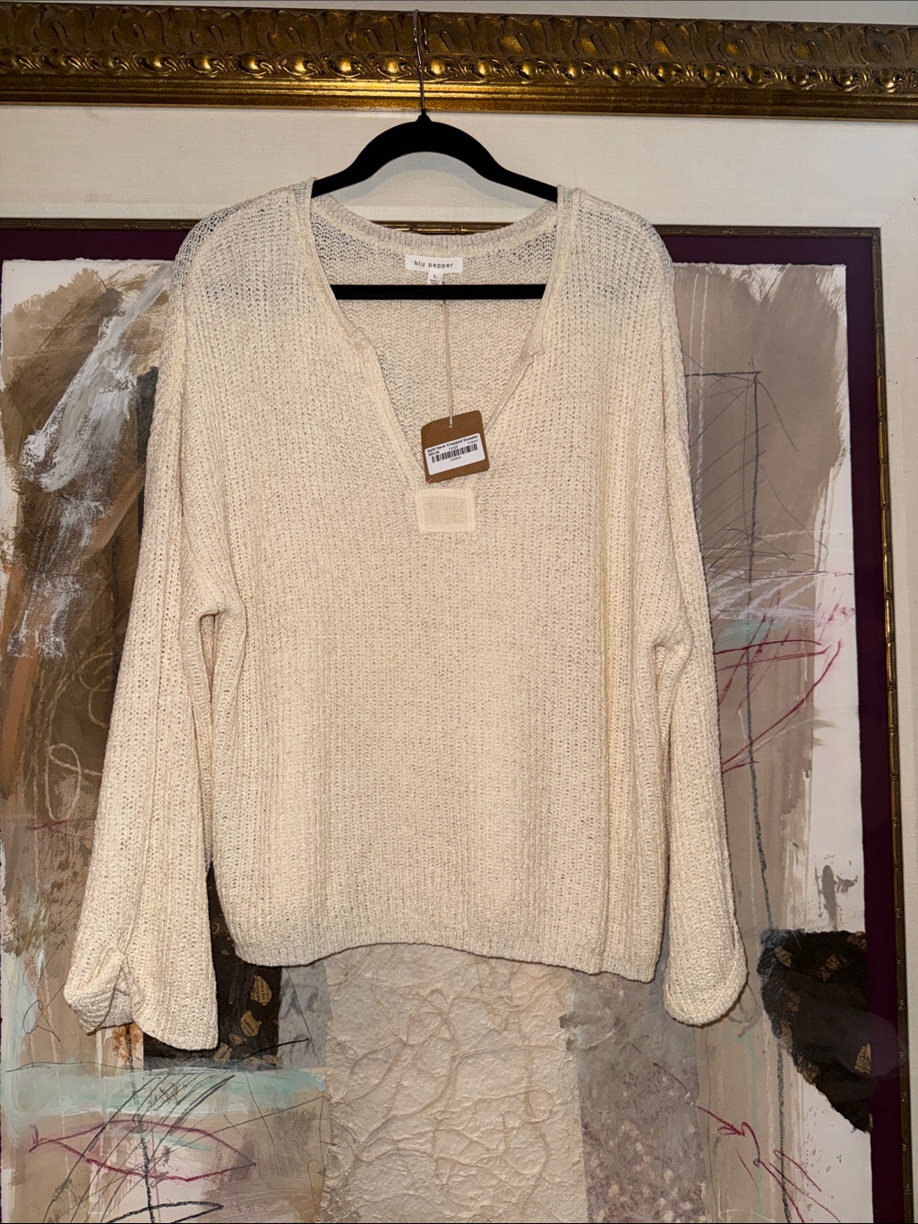 Blu Pepper Cream V-Neck Knit Sweater Size Large